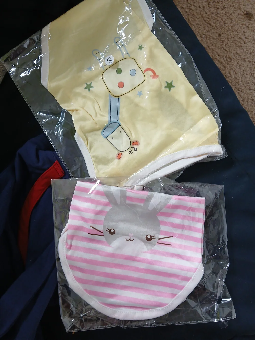 Kids Pink Bunny Stripe Bib - Unbranded